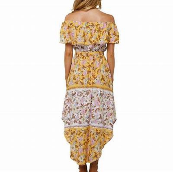 O’NEILL Ziggi Sunshine Yellow Boho Floral Boho Off The Shoulder Midi Dress NWT - Picture 5 of 14